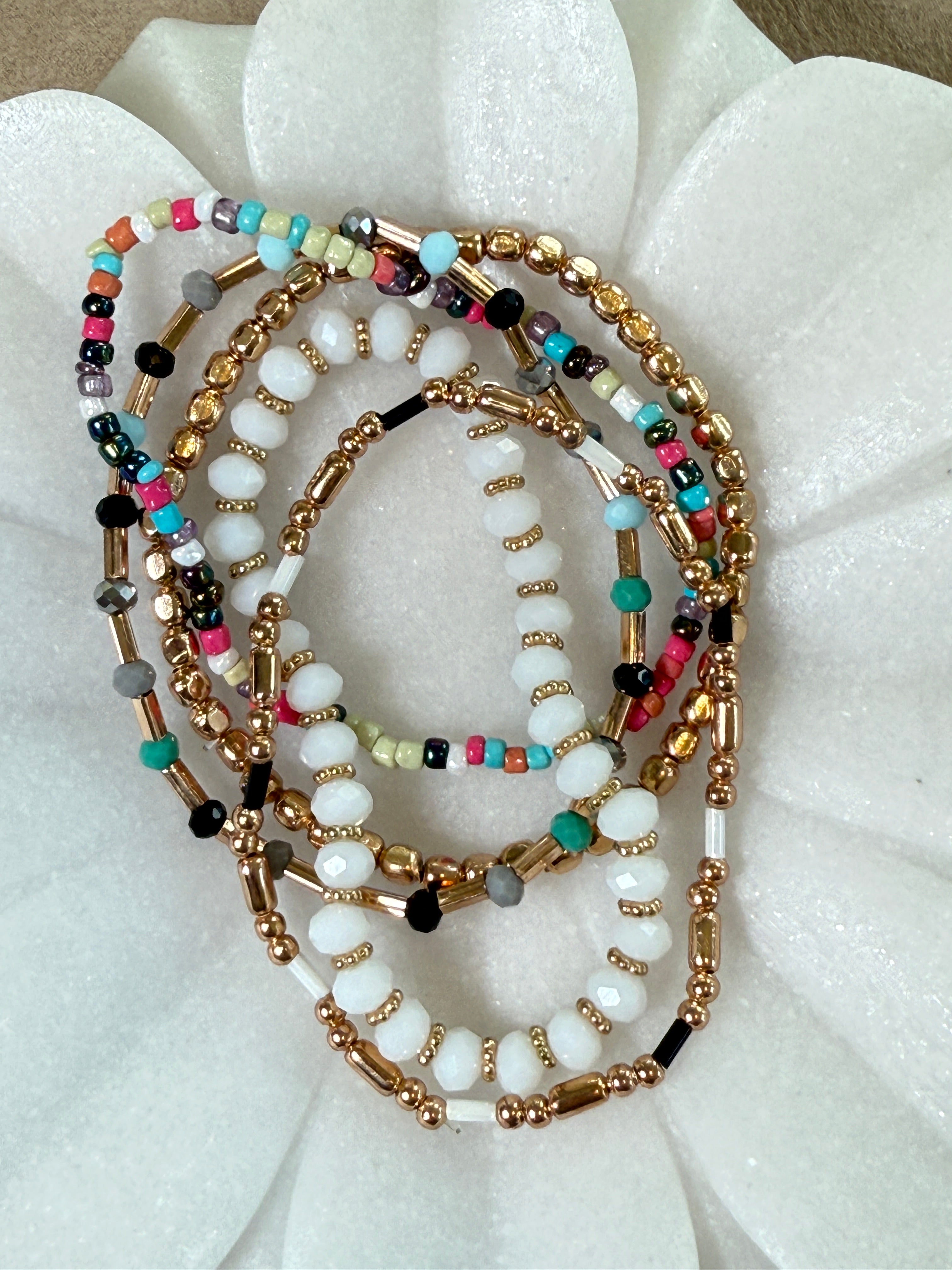 Pastel Pop Gold Multicolor Bead Bracelet Set