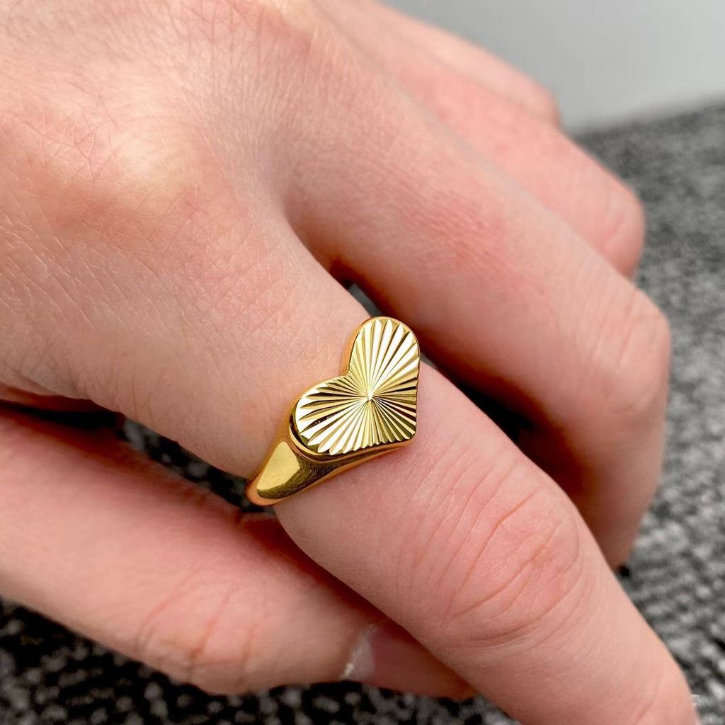 Ray Design Heart Shaped 18K Gold Plated S.Steel Ring
