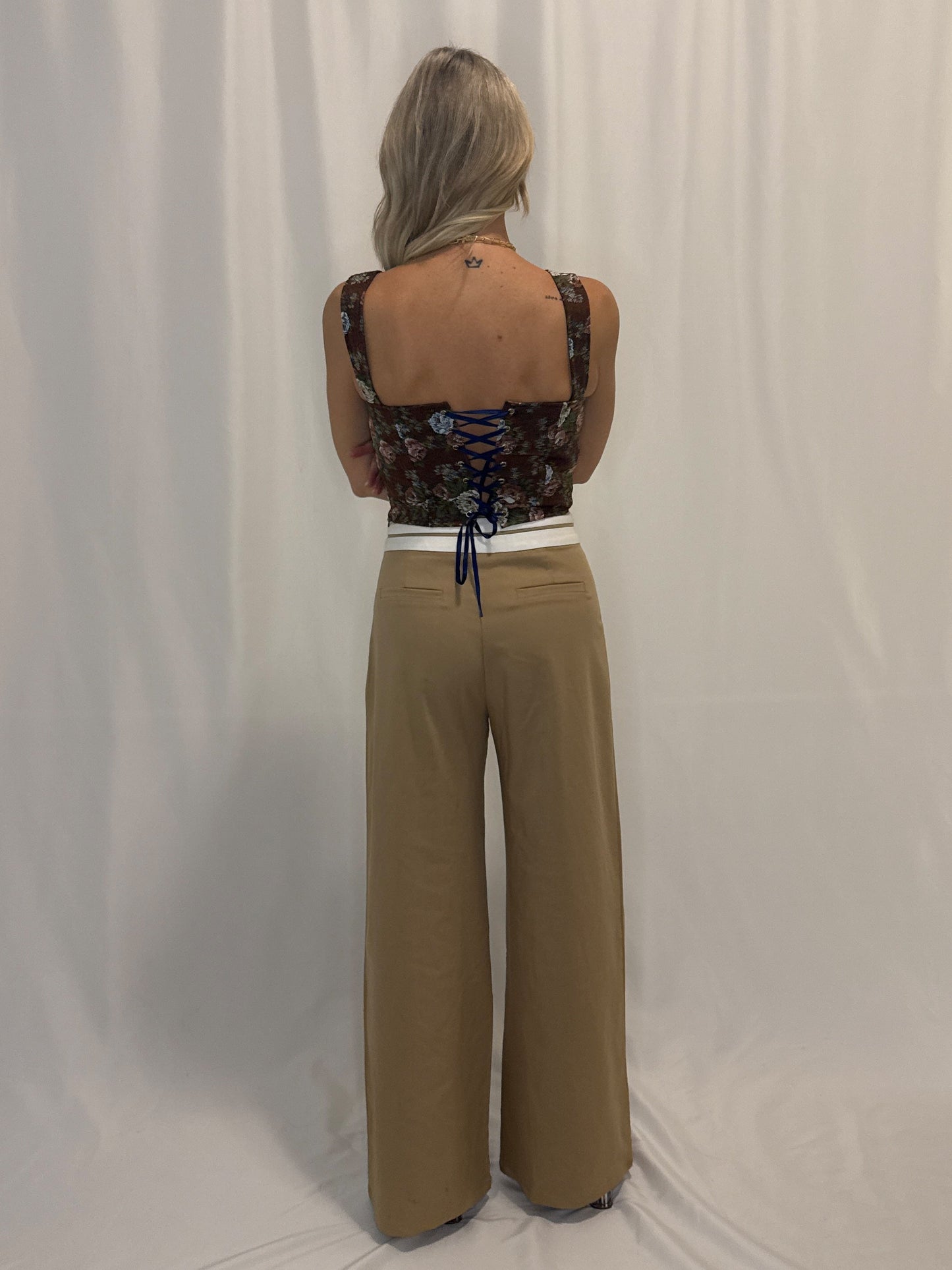 LACE UP JACQUARD BUSTIER TOP