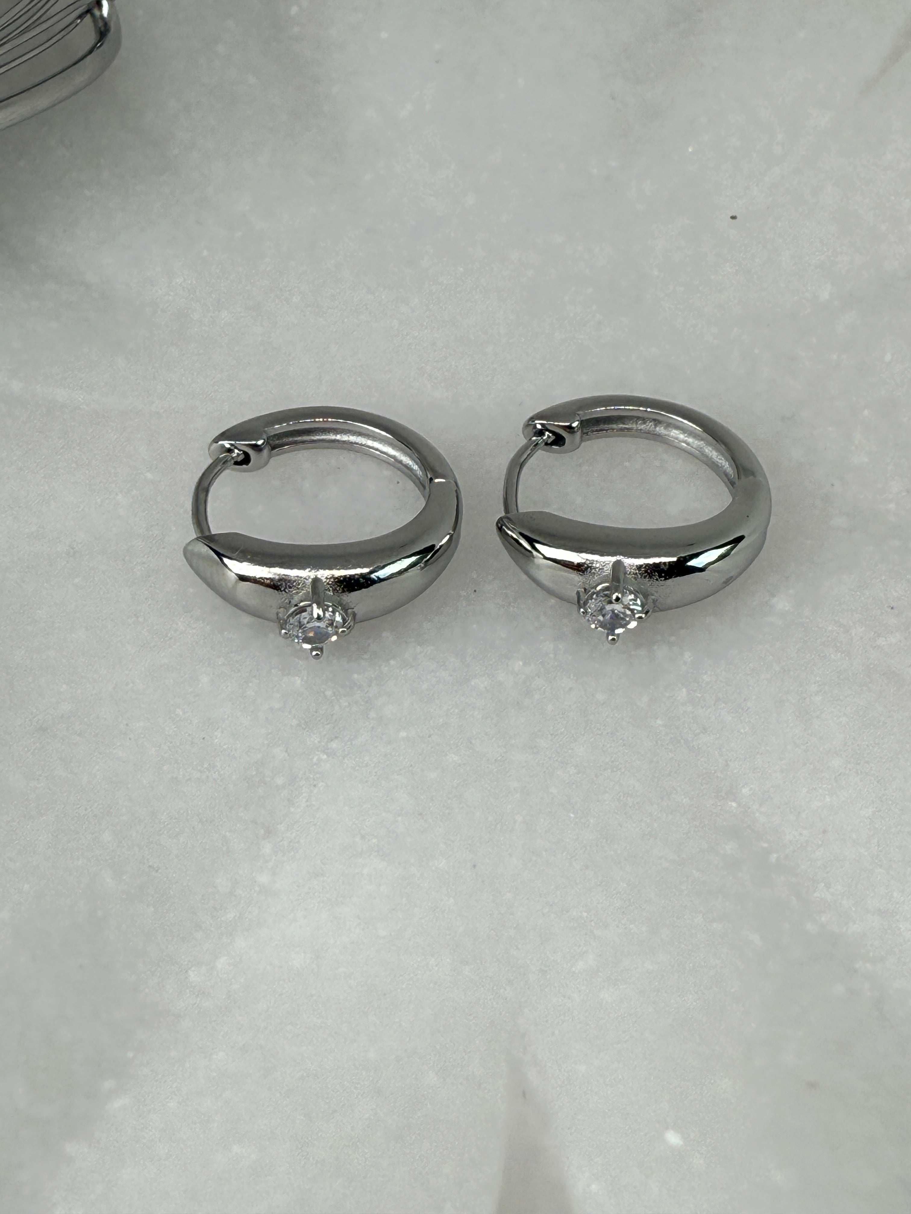 Dazzleon Silver CZ Solitaire  Hoop Earrings