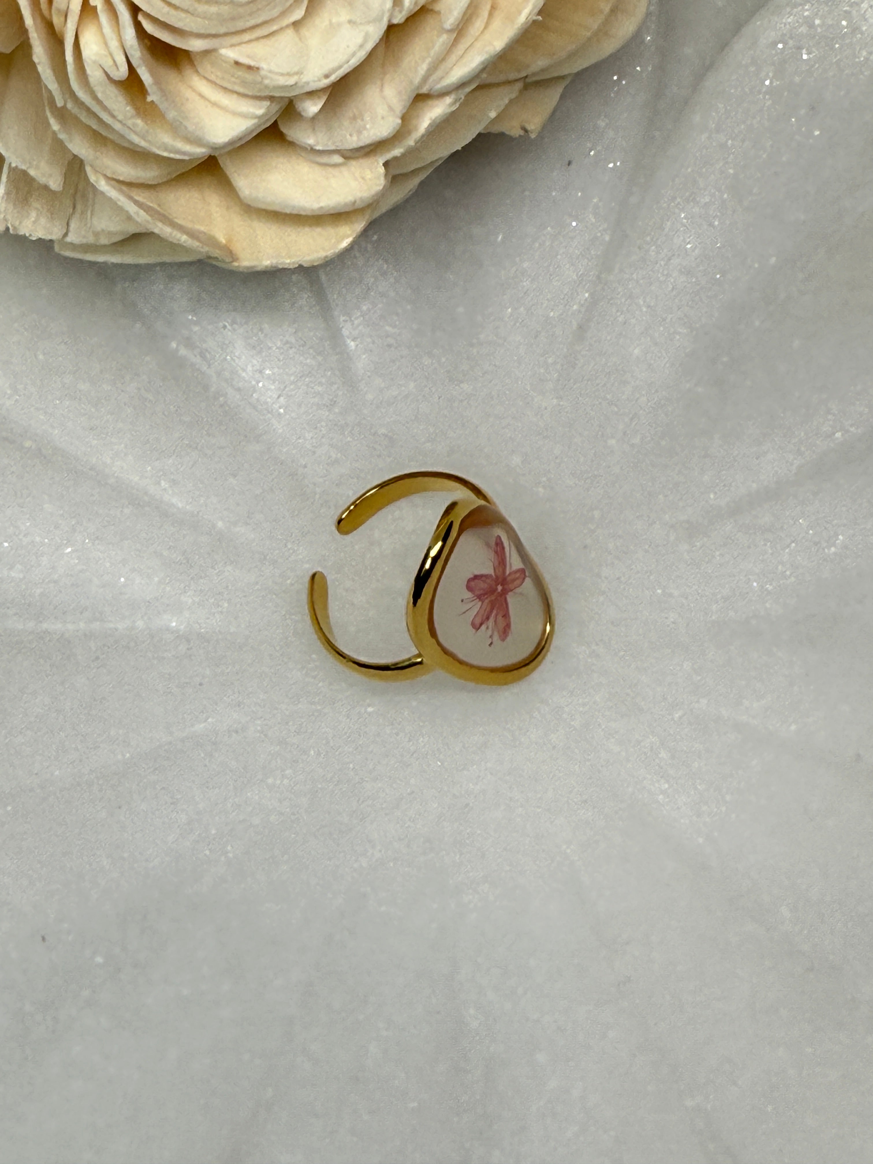 Flint 18K Gold Non-Tarnish Pink Floral Statement Ring