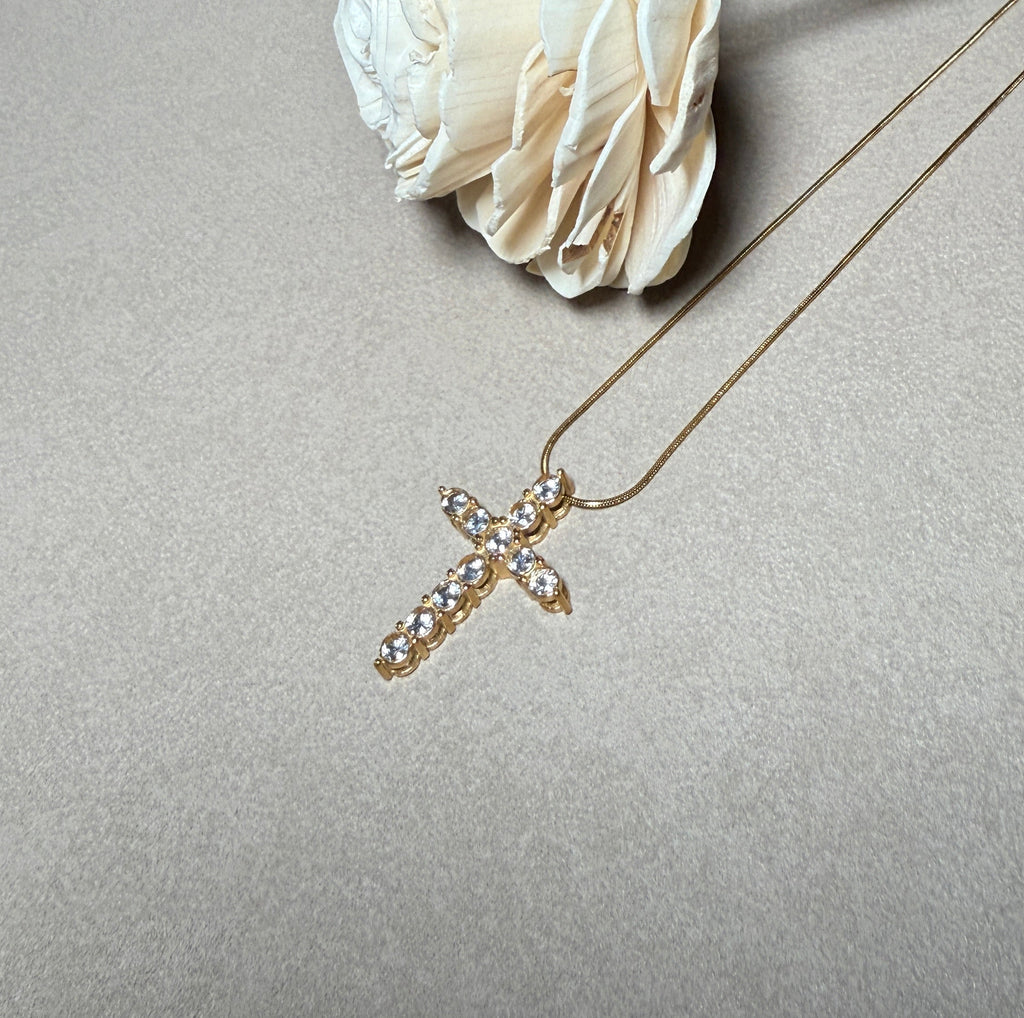 Raeven 18K Gold Non-Tarnish CZ Cross Necklace