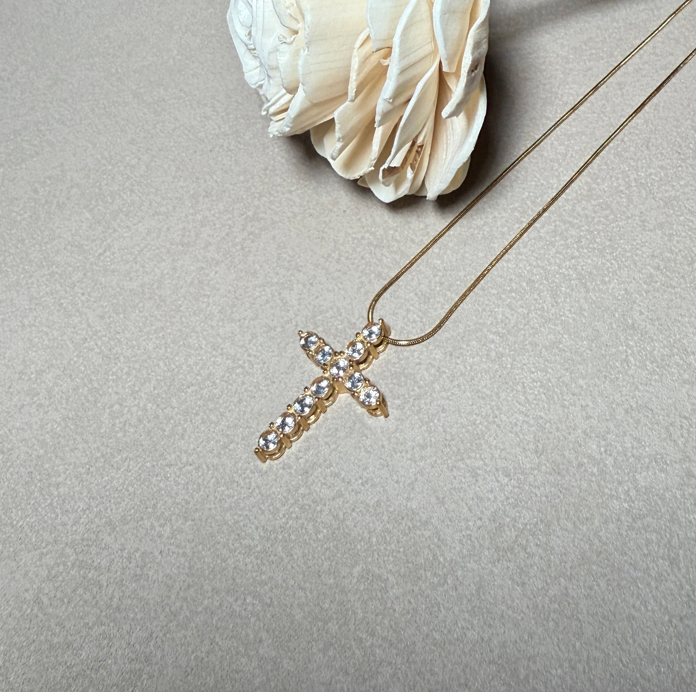 Raeven 18K Gold Non-Tarnish CZ Cross Necklace