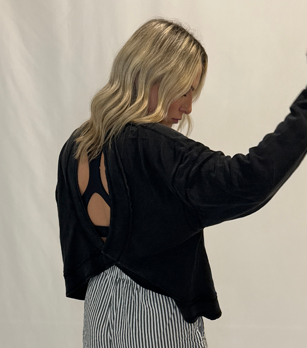 Cross Detail Open Back Long-Sleeve Top