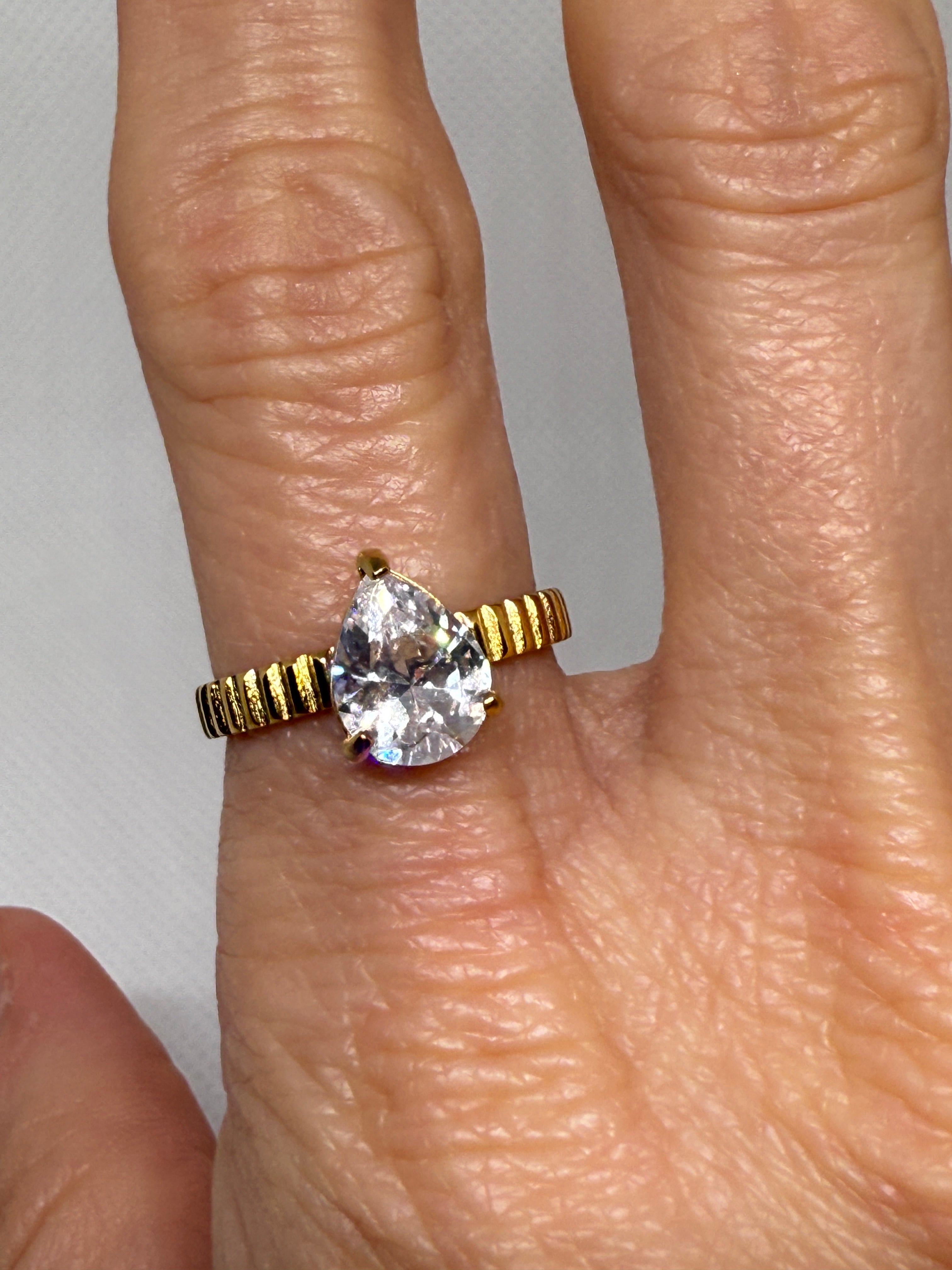 Emberlace 18K Gold Non-Tarnish Statement Pear Stone Ring