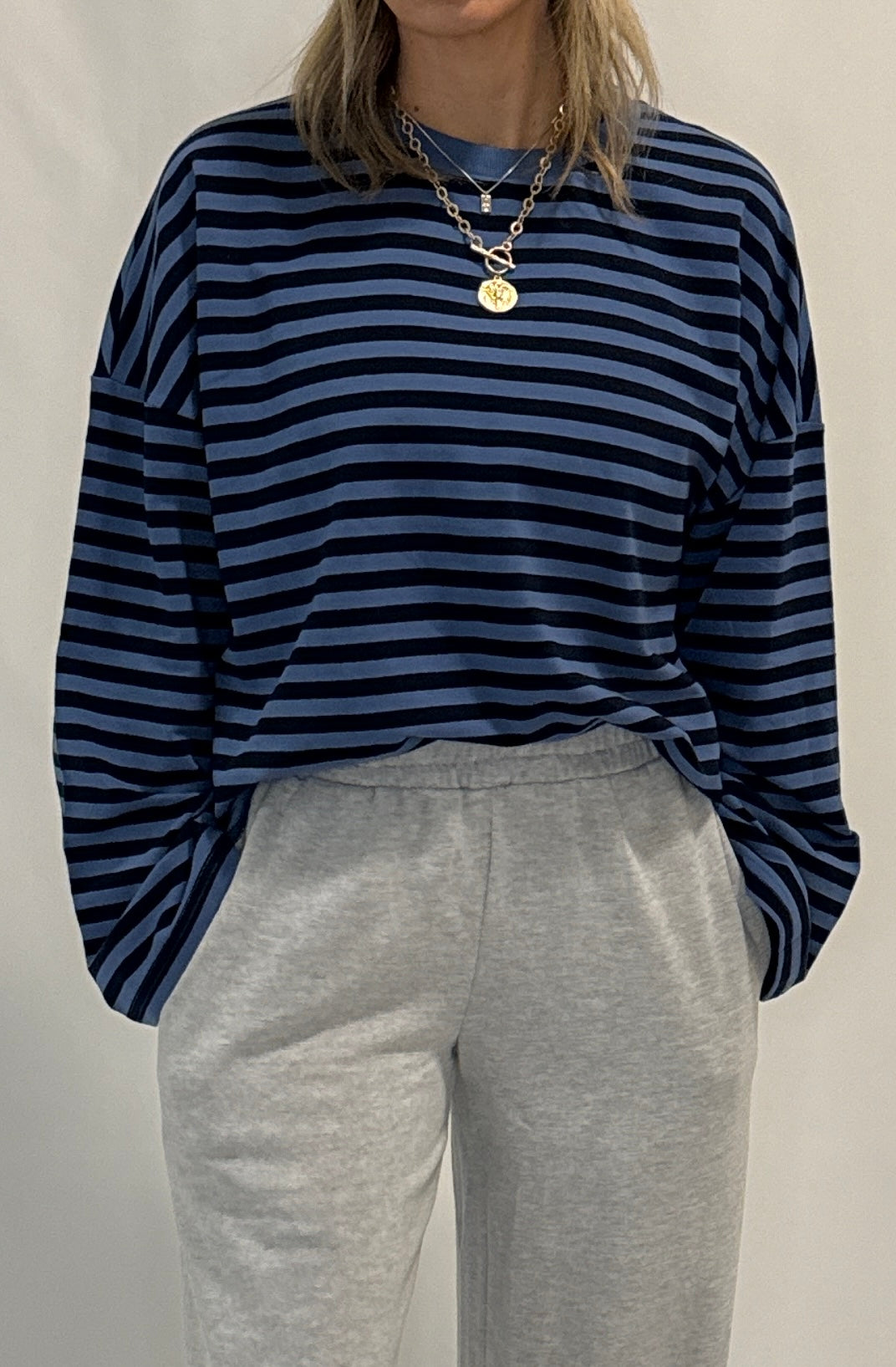 Striped Terry Oversized Long Sleeve Top