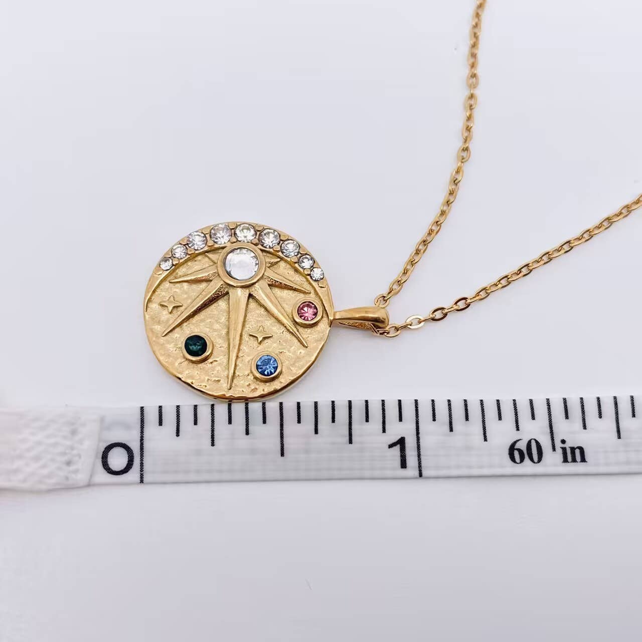 Inlaid CZ 18K Gold-plated Star Moon Charm Necklace