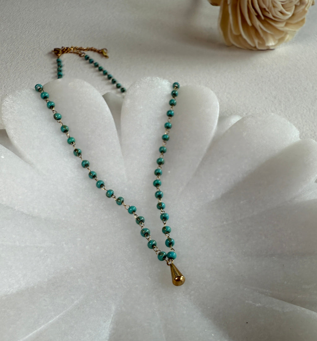 18K Golden Drop Charm Seed Beads Chain Necklace