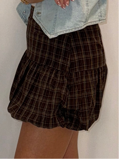 PLAID BUBBLE MINI SKIRT
