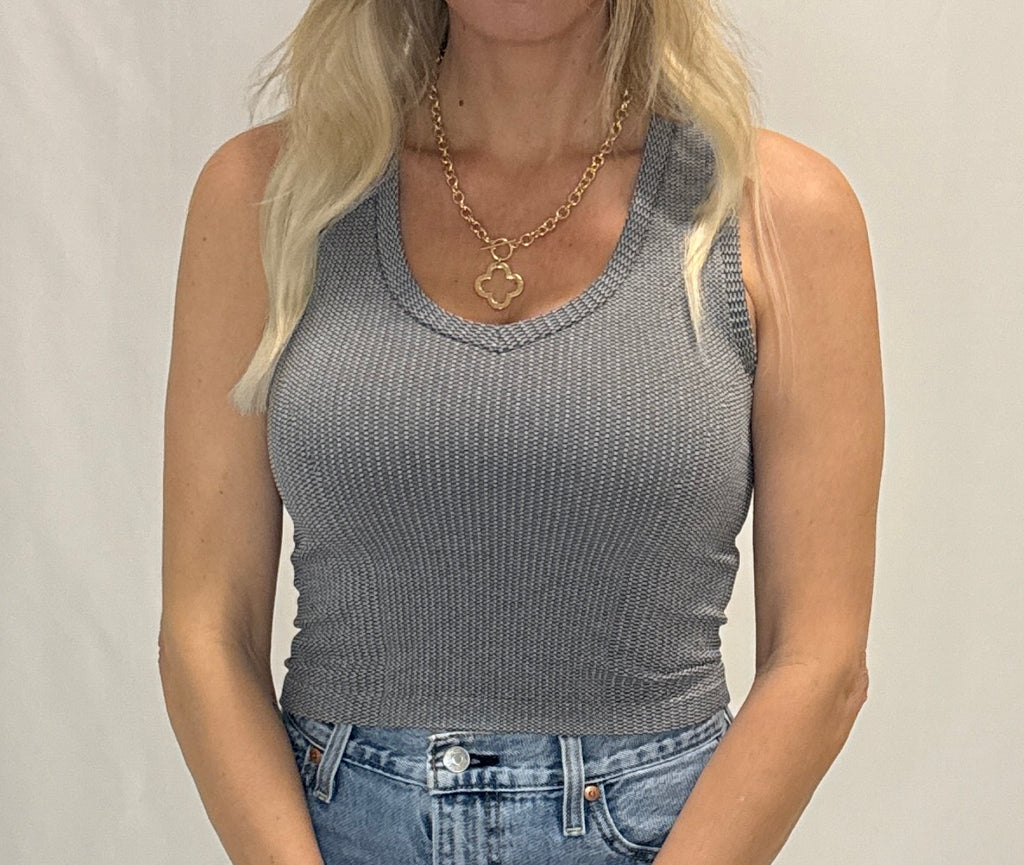 Seamless Knit Nylon Spandex Ribbed V-Neck Tank