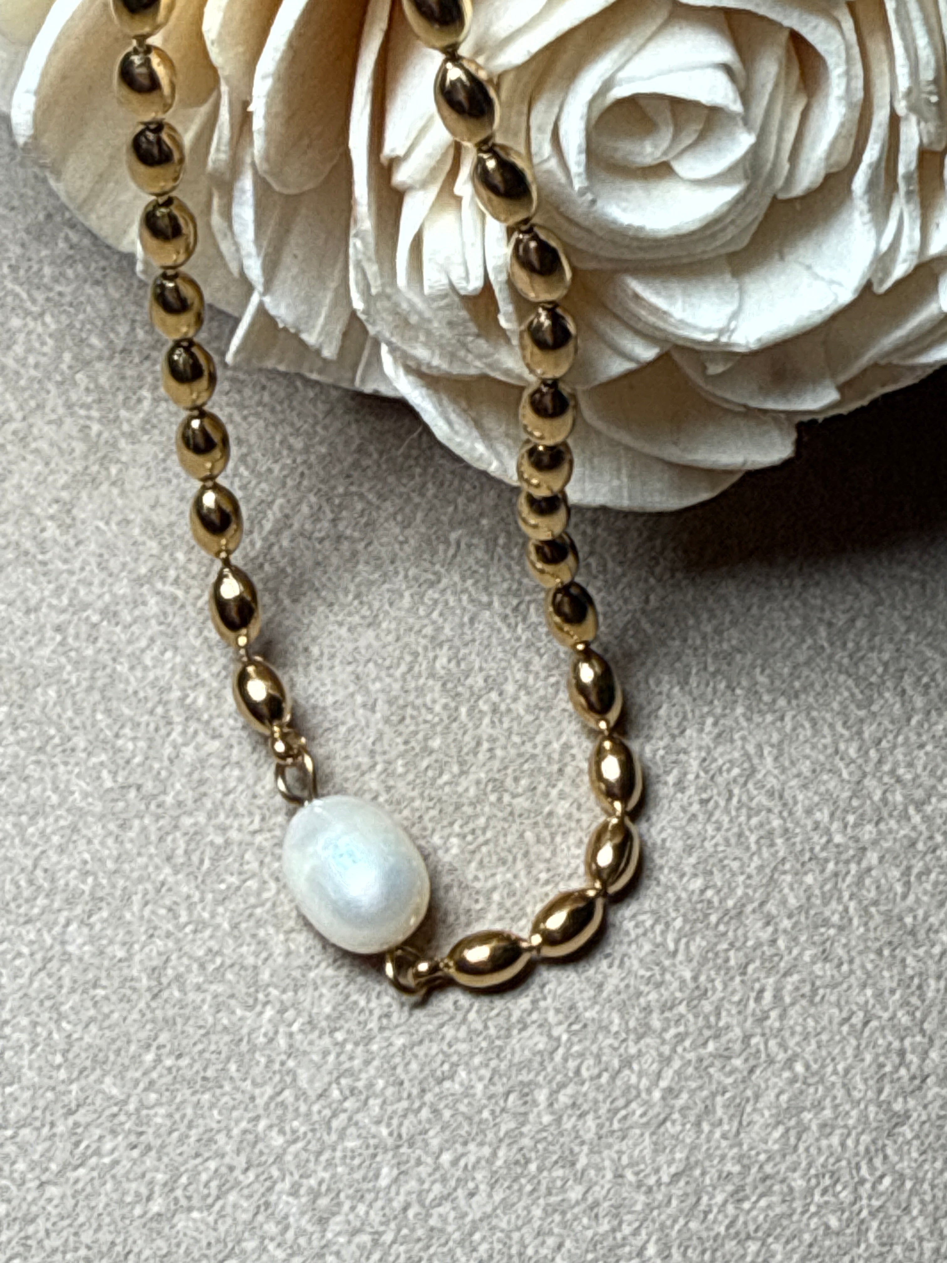 Vigne 18K Gold Non-Tarnish Pearl Ball Chain Necklace