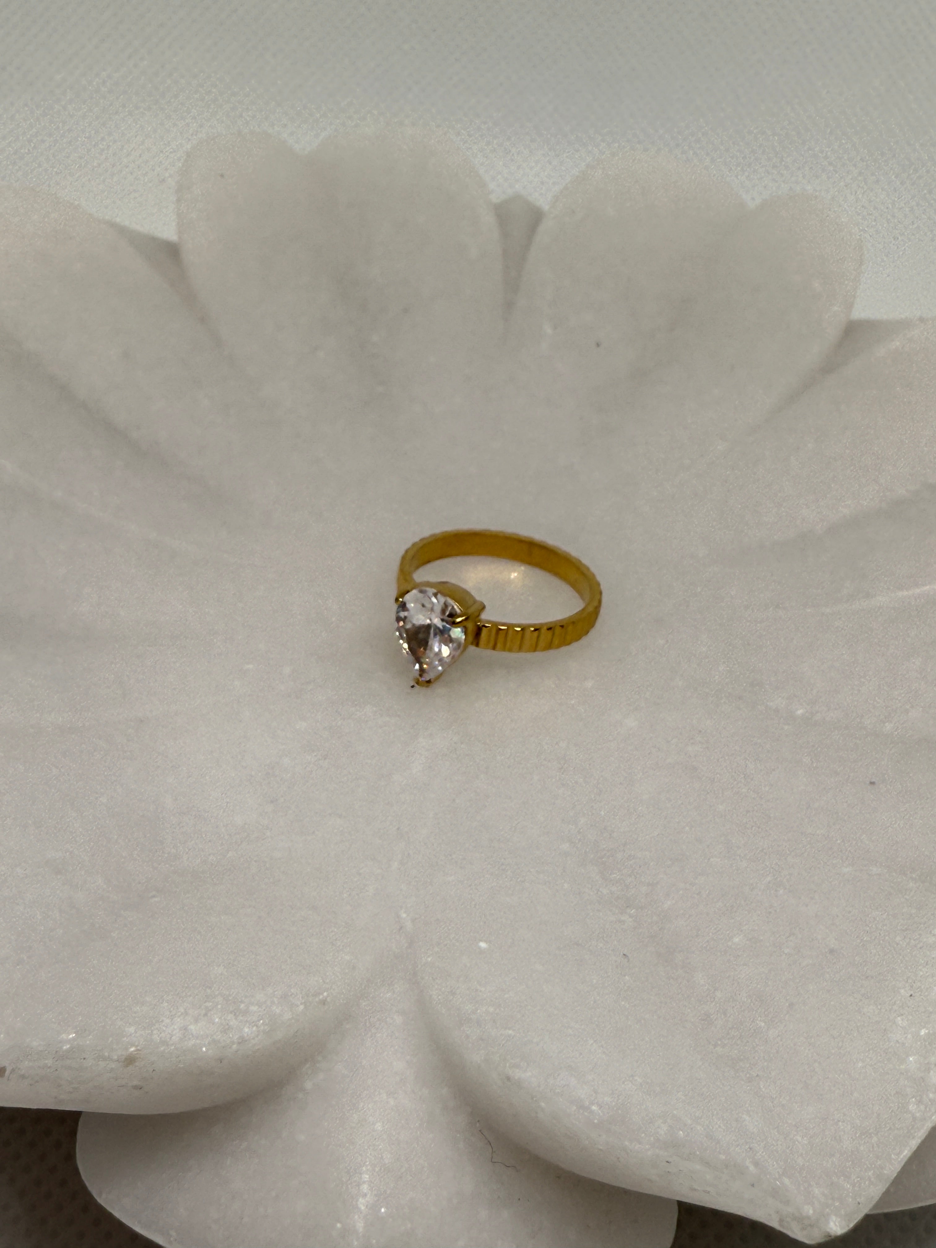 Emberlace 18K Gold Non-Tarnish Statement Pear Stone Ring