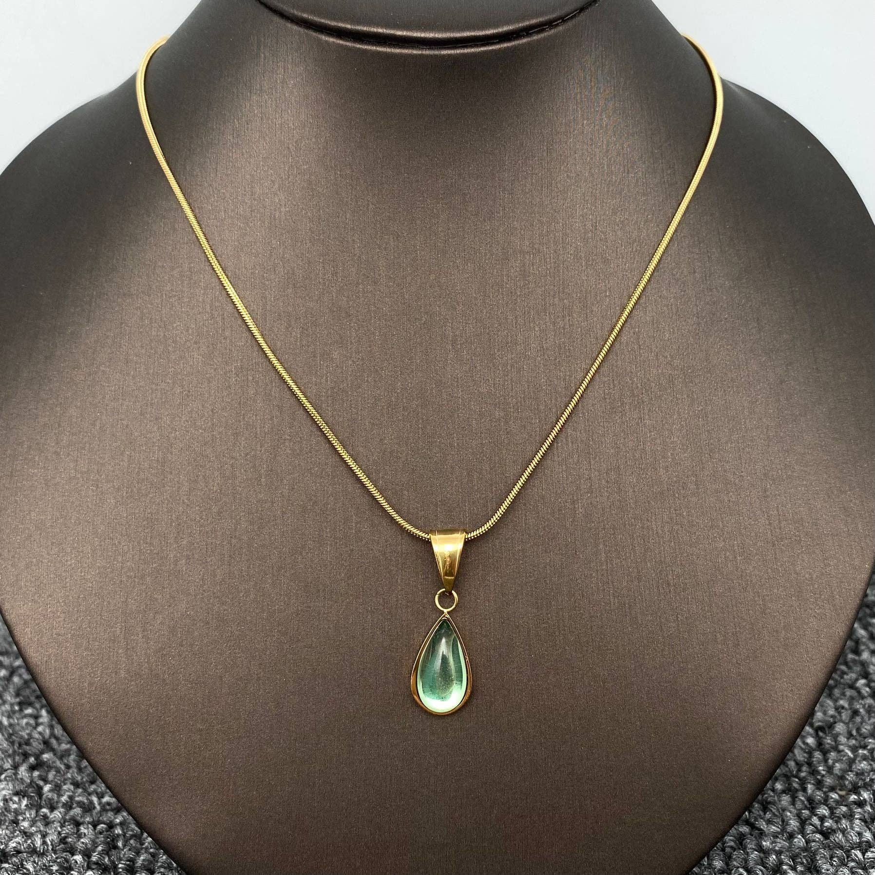 Teardrop Glass Charm 18K Gold Plated SS Necklace (Two Colors)