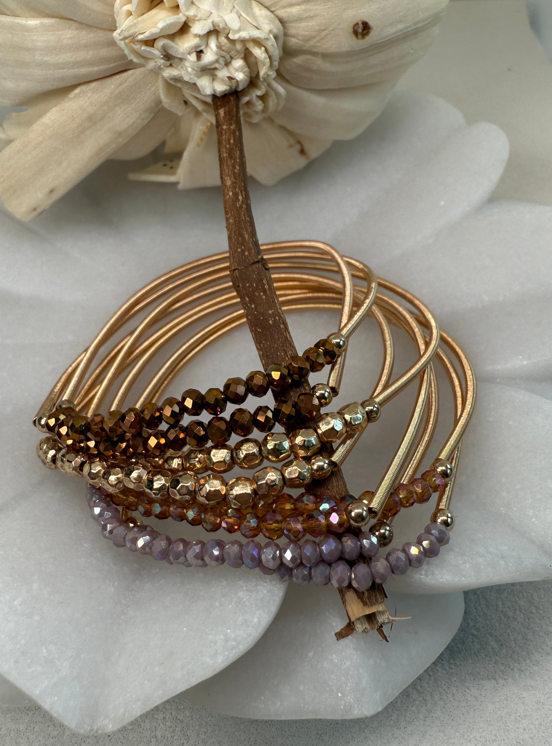 Boho Layered Spring Coil Guitar String Bracelet Set