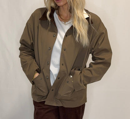 Barn Jacket with Corduroy Collar and Snap Pockets