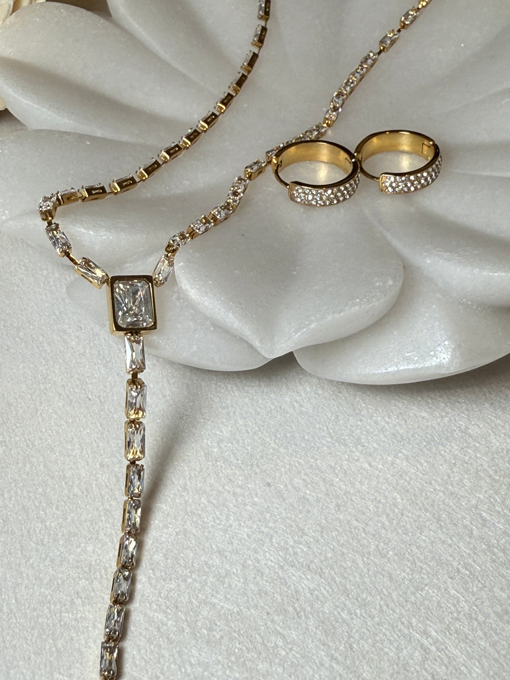 Cieline 18K Gold Non-Tarnish CZ Lariat Necklace