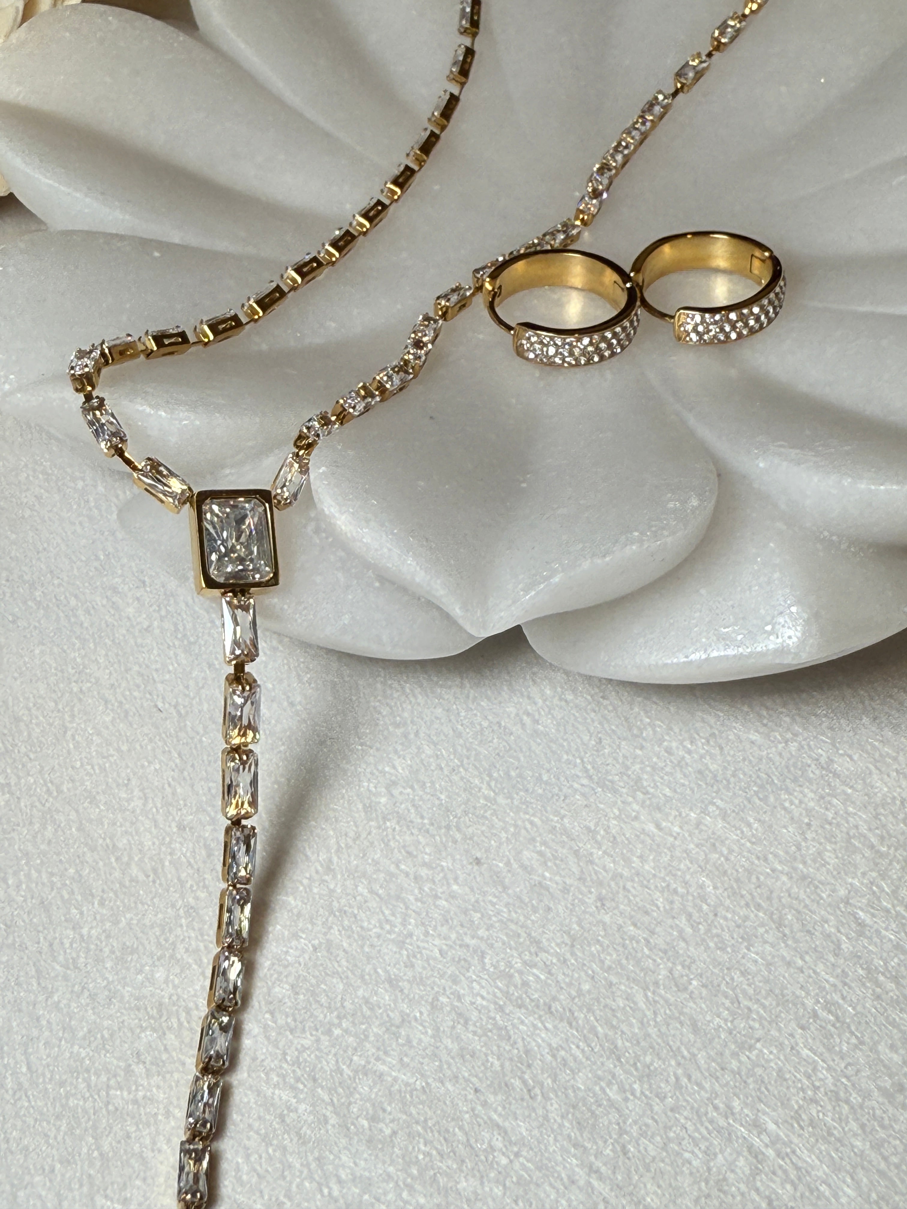 Cieline 18K Gold Non-Tarnish CZ Lariat Necklace