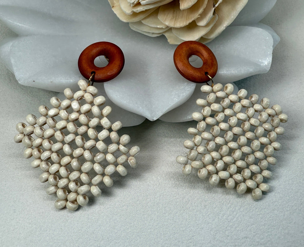 Boho Wood Bead Woven Earrings