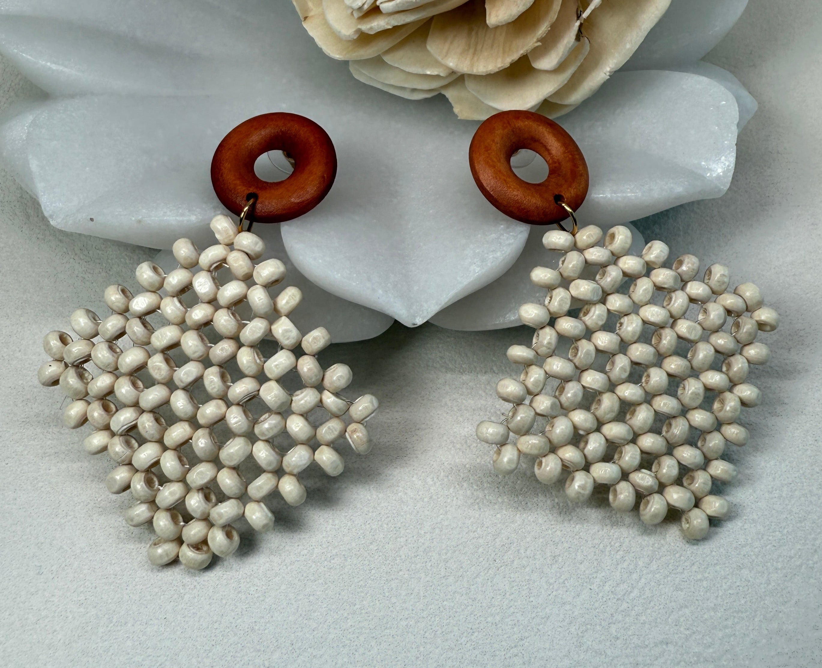 Boho Wood Bead Woven Earrings