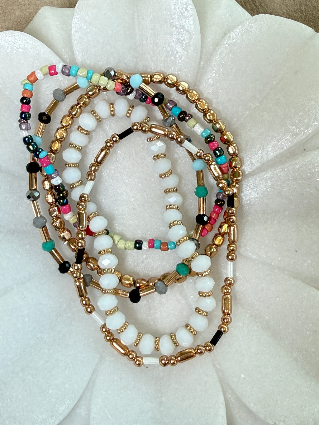 Pastel Pop Gold Multicolor Bead Bracelet Set
