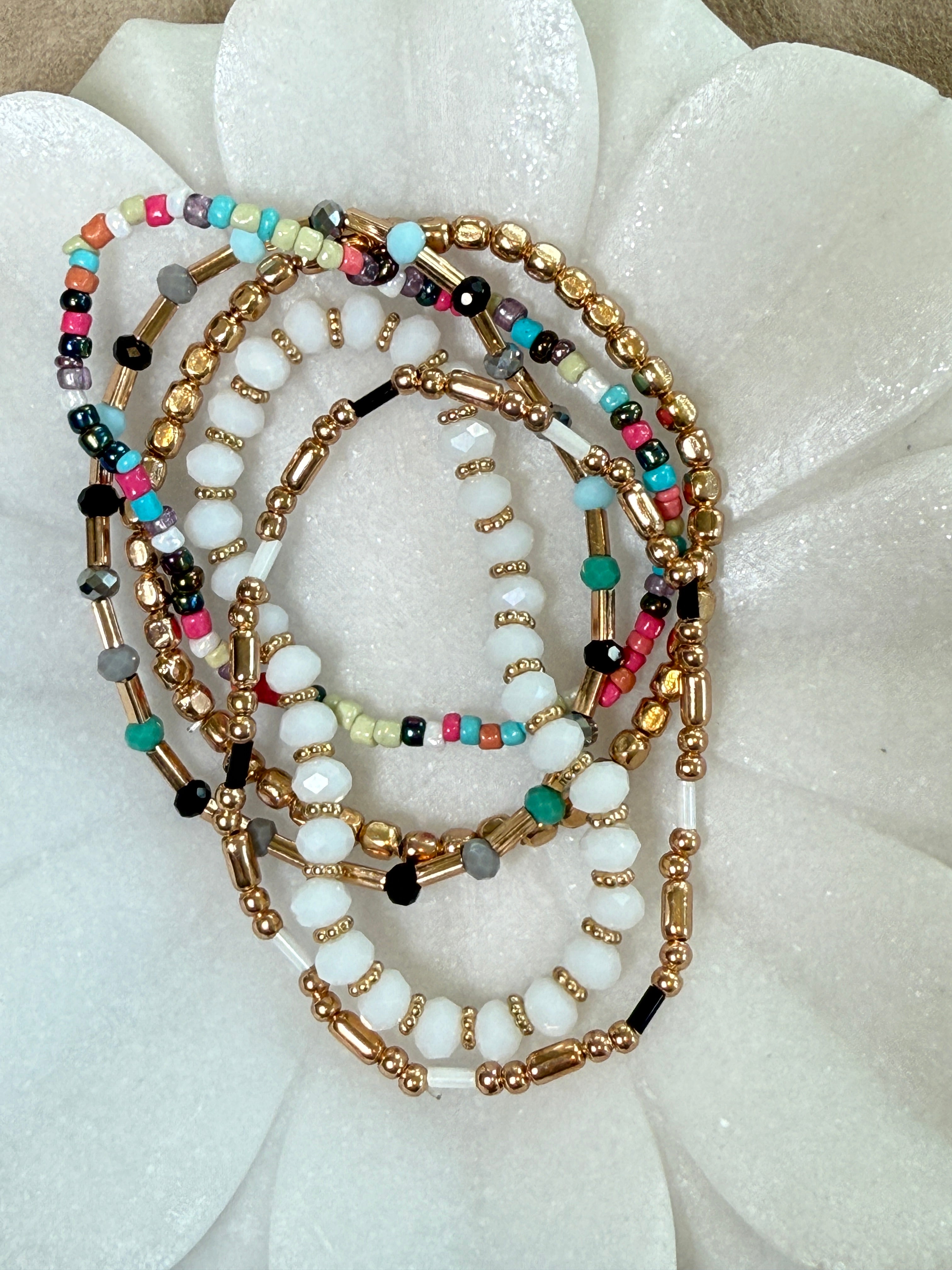 Pastel Pop Gold Multicolor Bead Bracelet Set