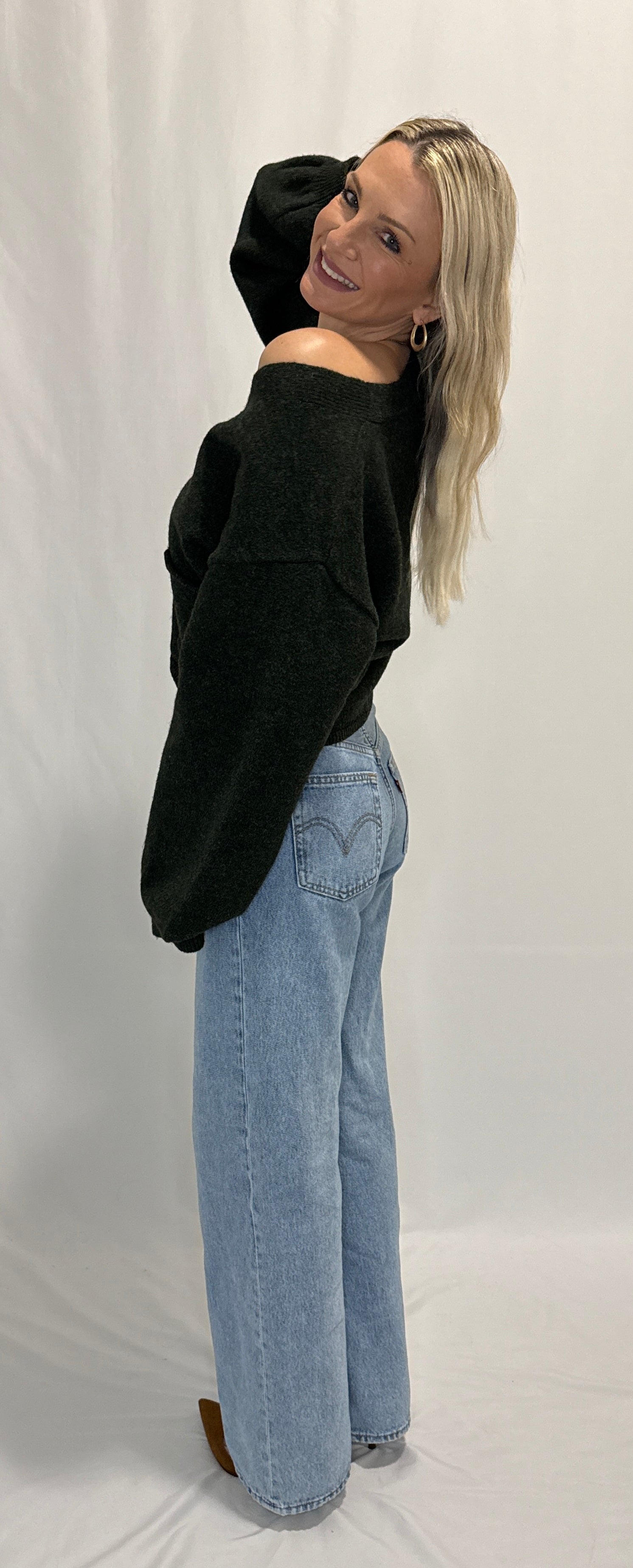 V-Neck Cuff Button-Up Long Sleeve Cardigan Sweater