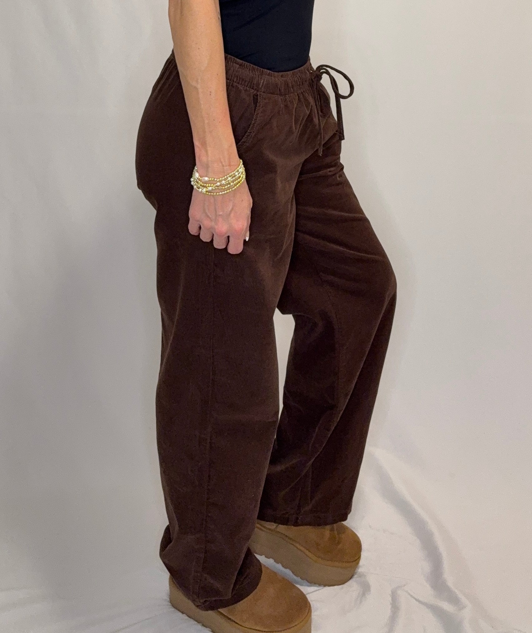 Elastic Waist Corduroy Long Pants