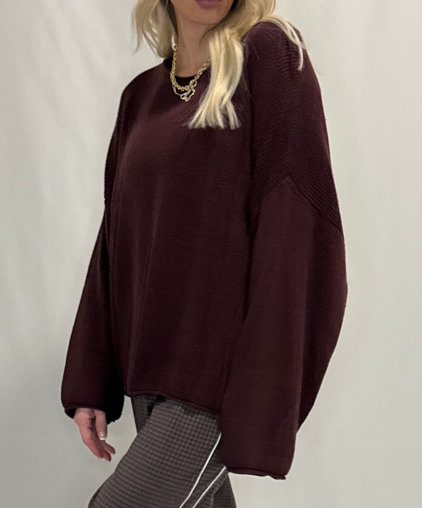 Solid Rib-Knit Oversized Boatneck Sweater