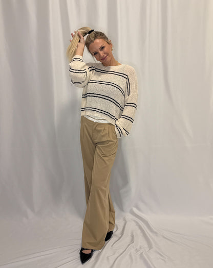 Knit Polyester Double Striped Long Sleeve Top