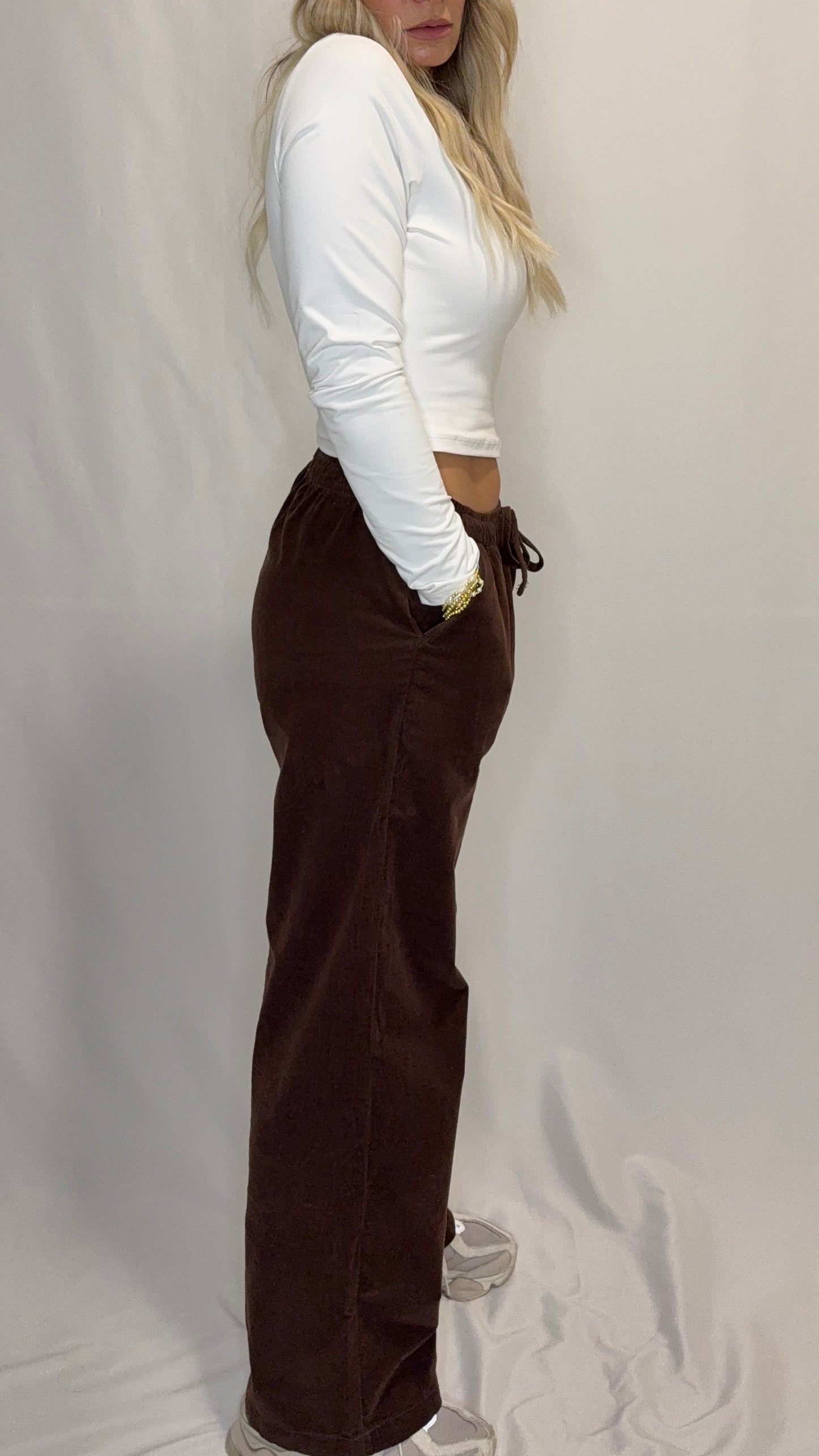 Elastic Waist Corduroy Long Pants