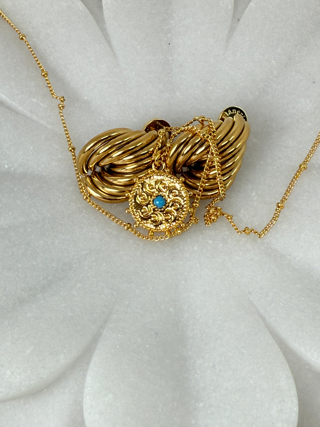 Stassie 18K Gold Turquoise Stone Sun Necklace