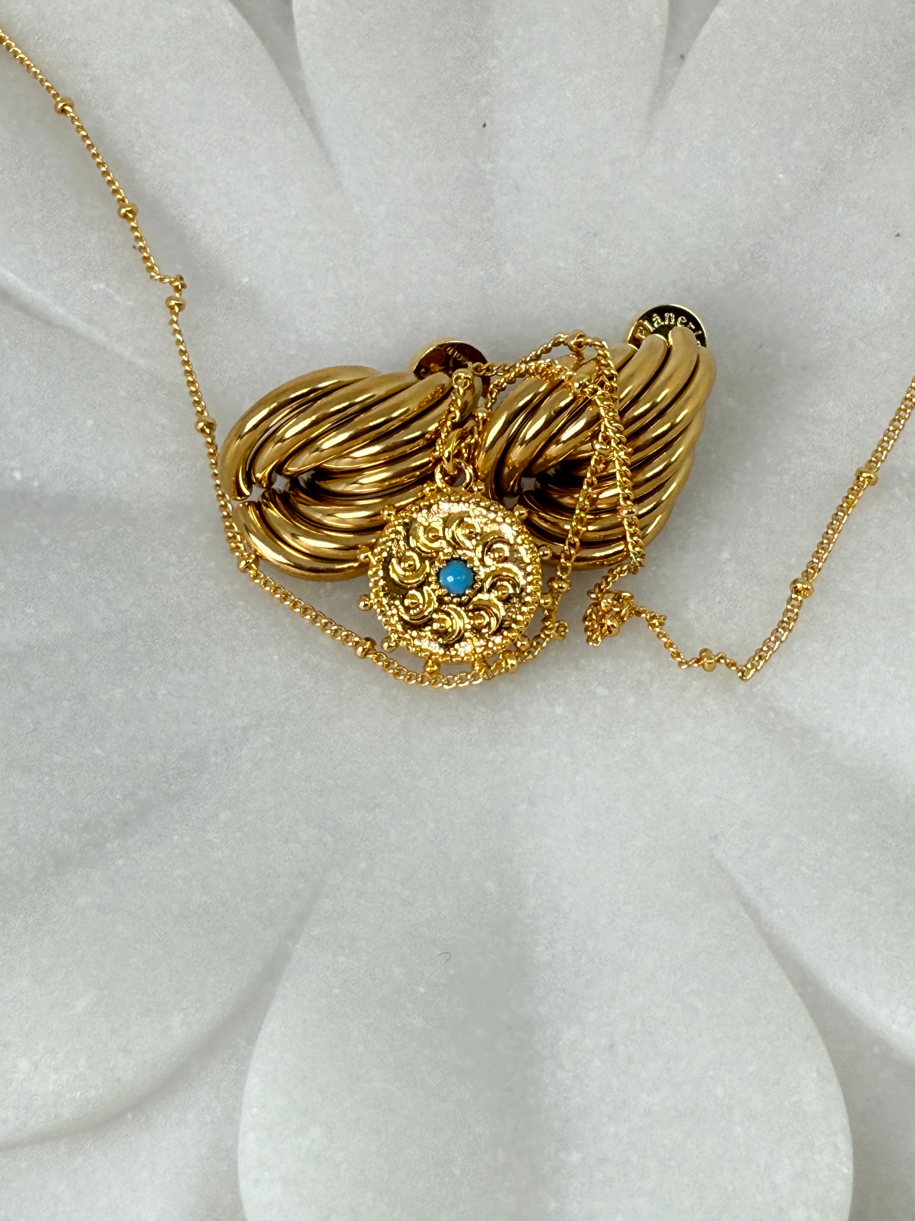 Stassie 18K Gold Turquoise Stone Sun Necklace