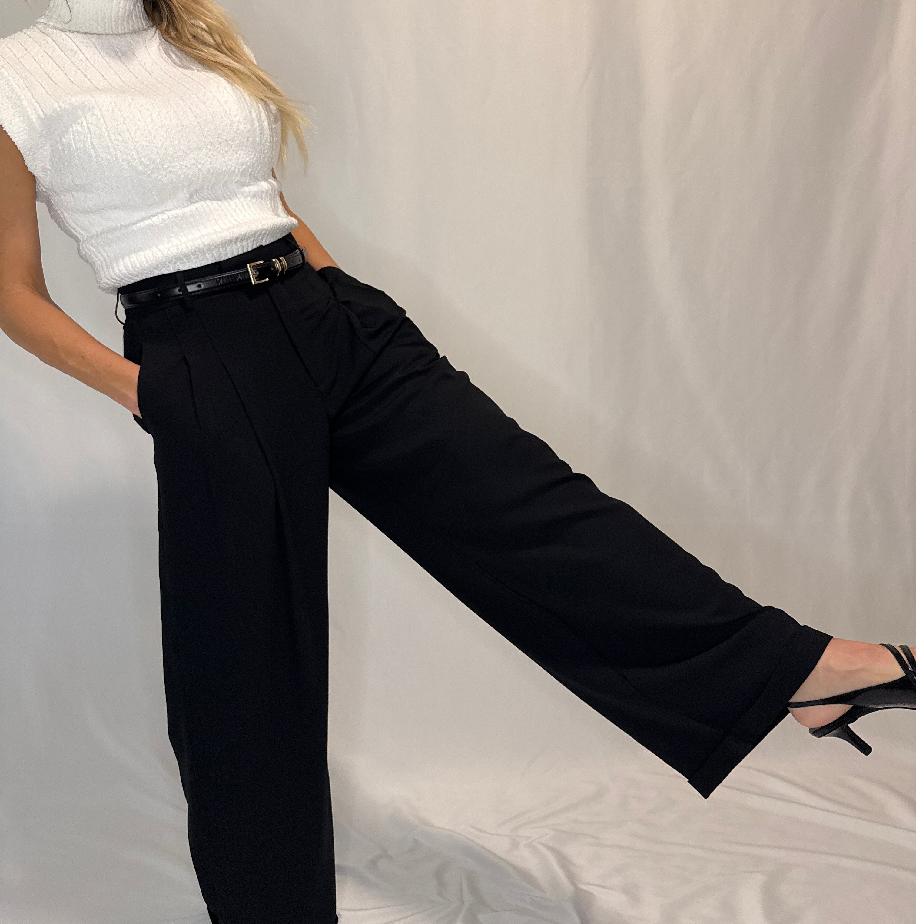 High-Waisted Pleated Wide Leg Trousers