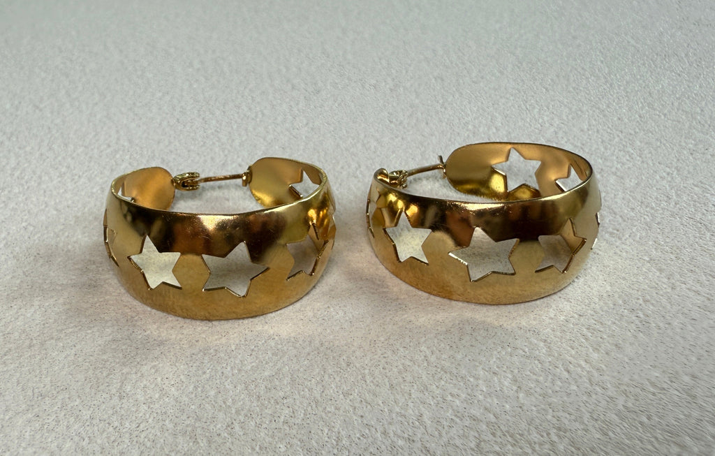 Hollow Stars Gold Plated Stainless Steel Hoop Earrings