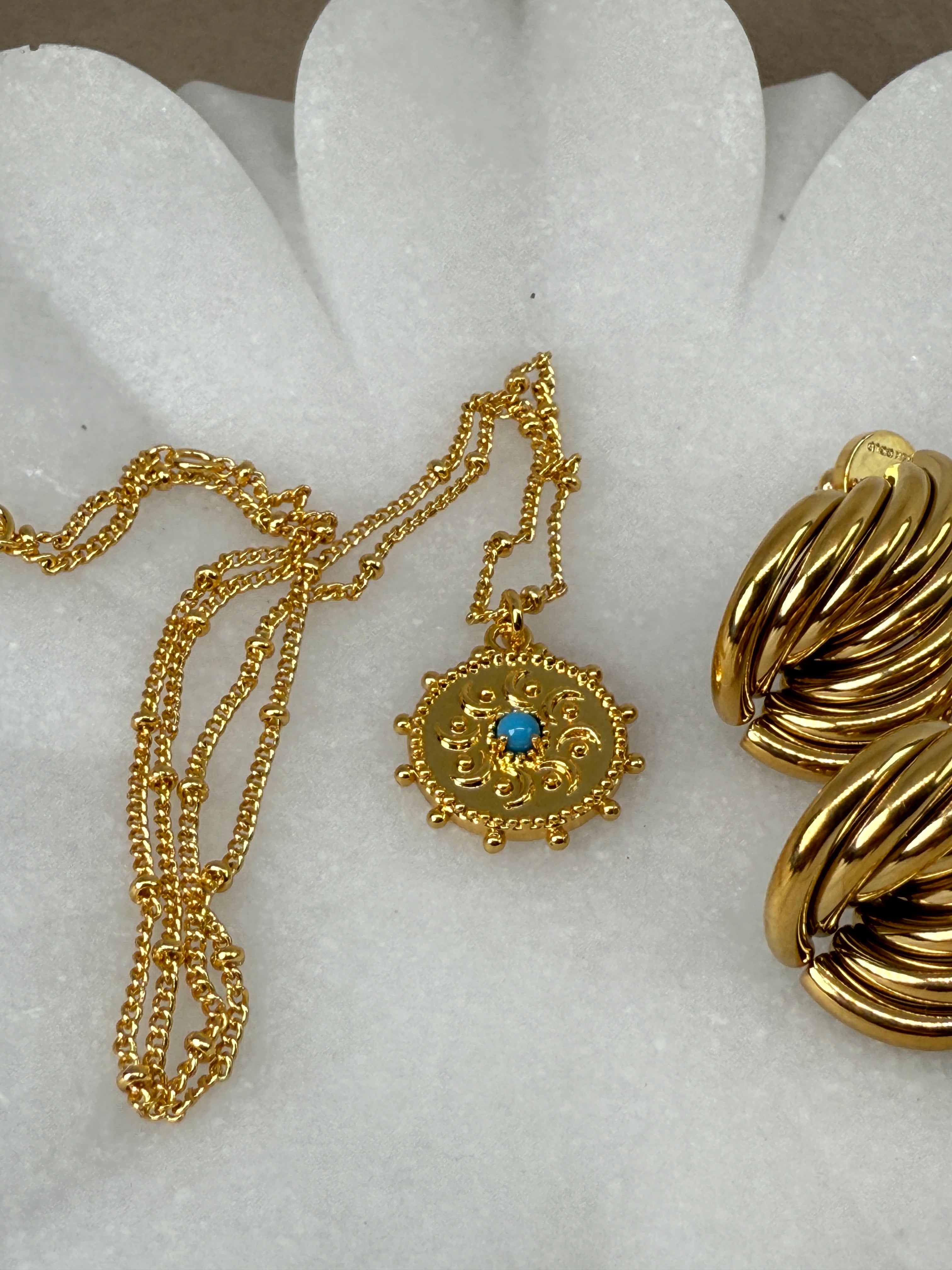 Stassie 18K Gold Turquoise Stone Sun Necklace