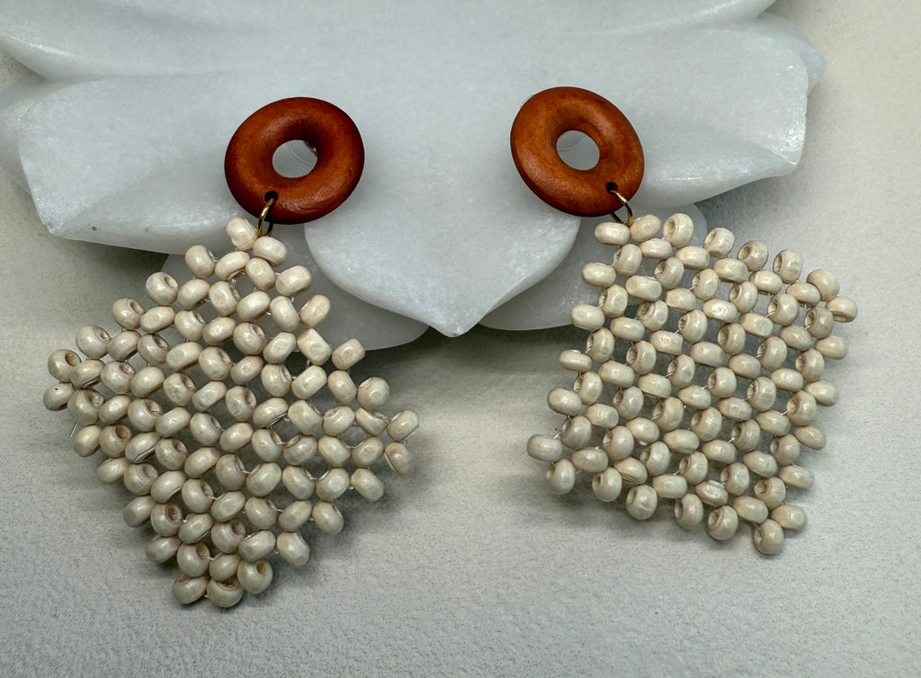 Boho Wood Bead Woven Earrings