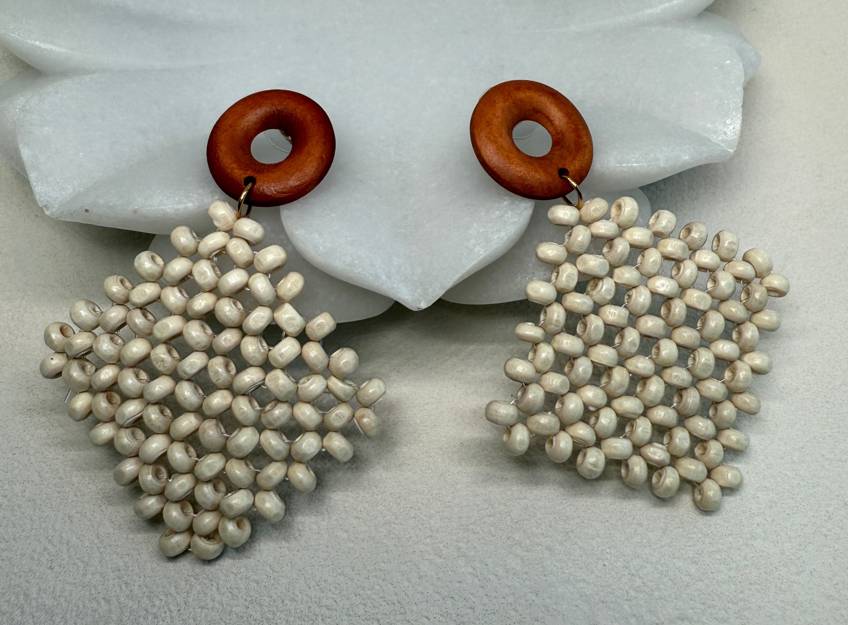 Boho Wood Bead Woven Earrings