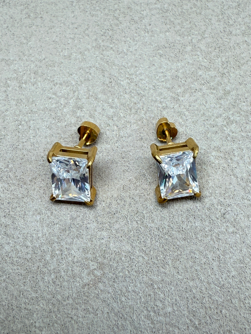 Avenn 18K Gold Non-Tarnish Rectangle CZ Flat Back Earrings