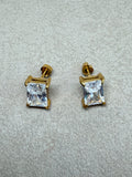 Avenn 18K Gold Non-Tarnish Rectangle CZ Flat Back Earrings