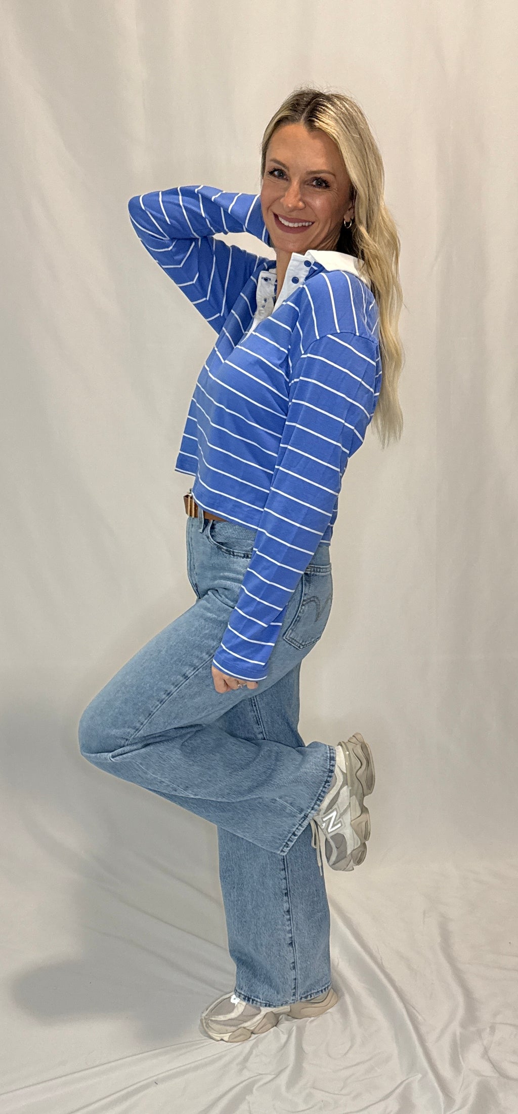 Long Sleeve Stripe Cotton Polo Shirt