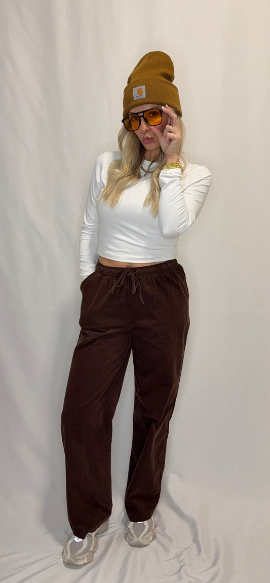 Elastic Waist Corduroy Long Pants