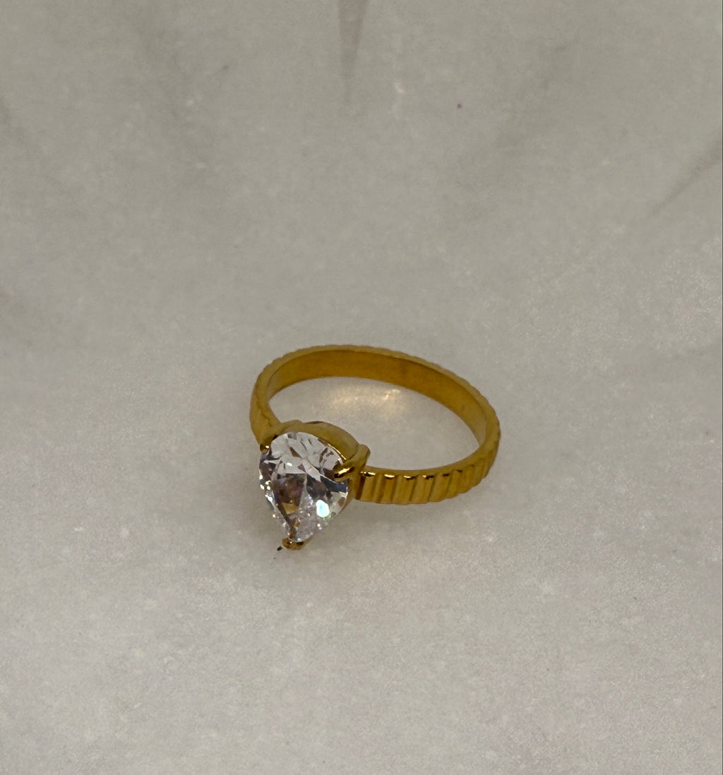 Emberlace 18K Gold Non-Tarnish Statement Pear Stone Ring