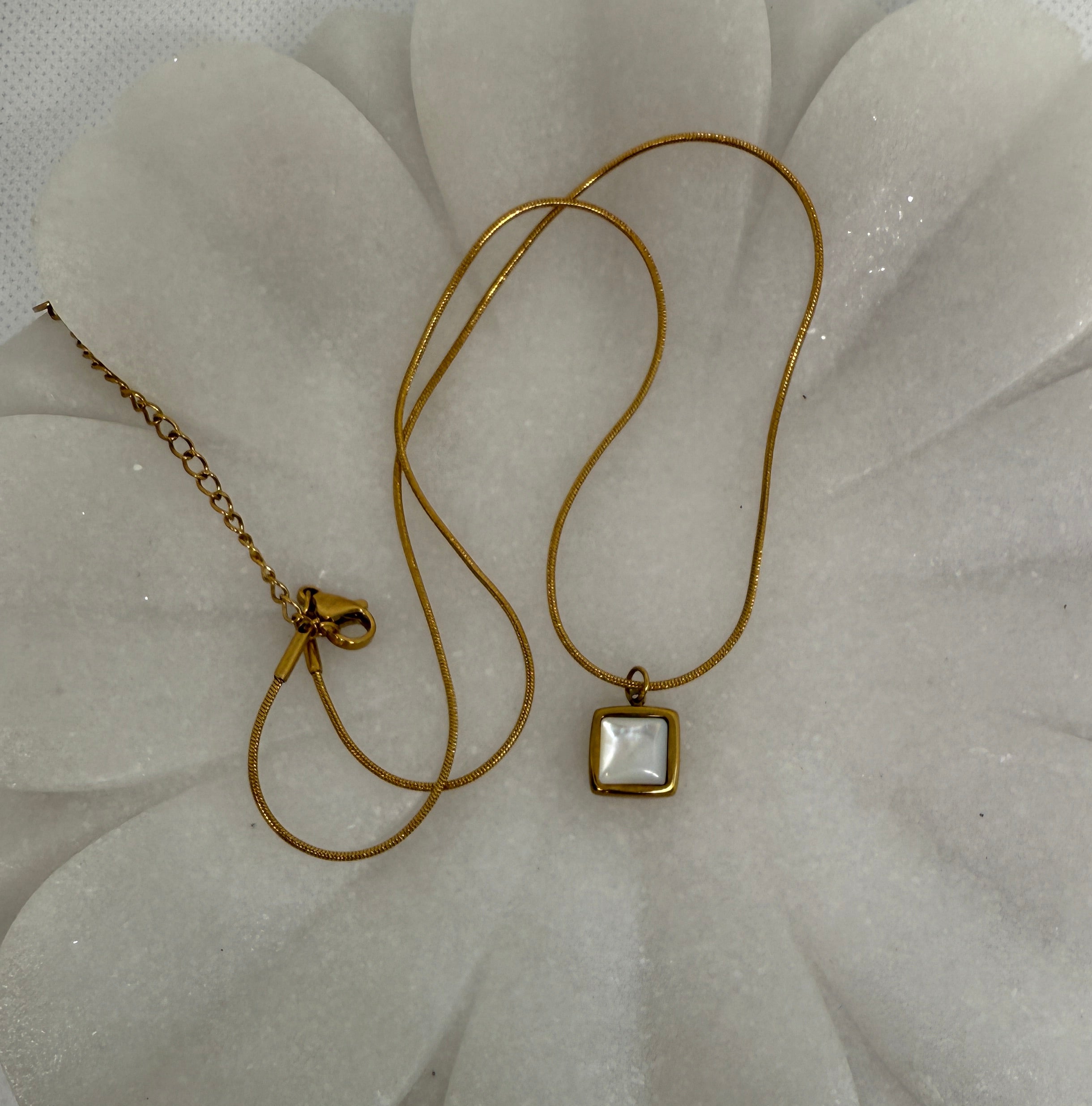 Berenice 18K Gold Non-Tarnish Square Shell Necklace