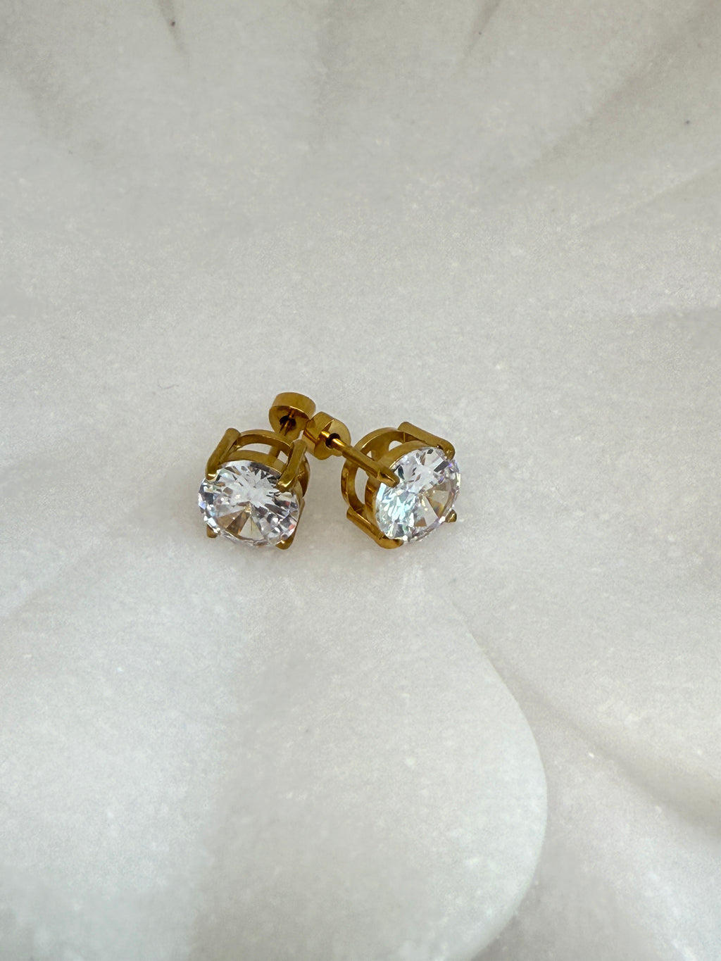Avenn 18K Gold Non-Tarnish Rectangle CZ Flat Back Earrings