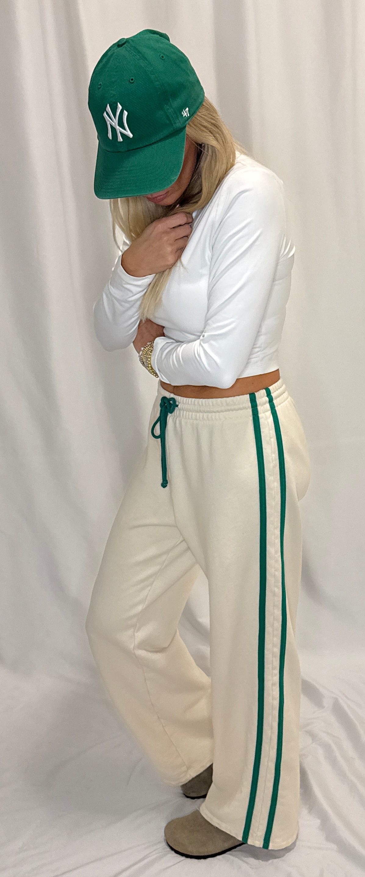 Knit Cotton French Terry Side Contrast Trim Pants
