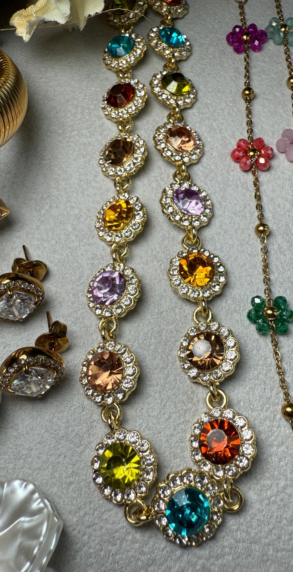 Colored Rhinestone Chain Choker Necklace