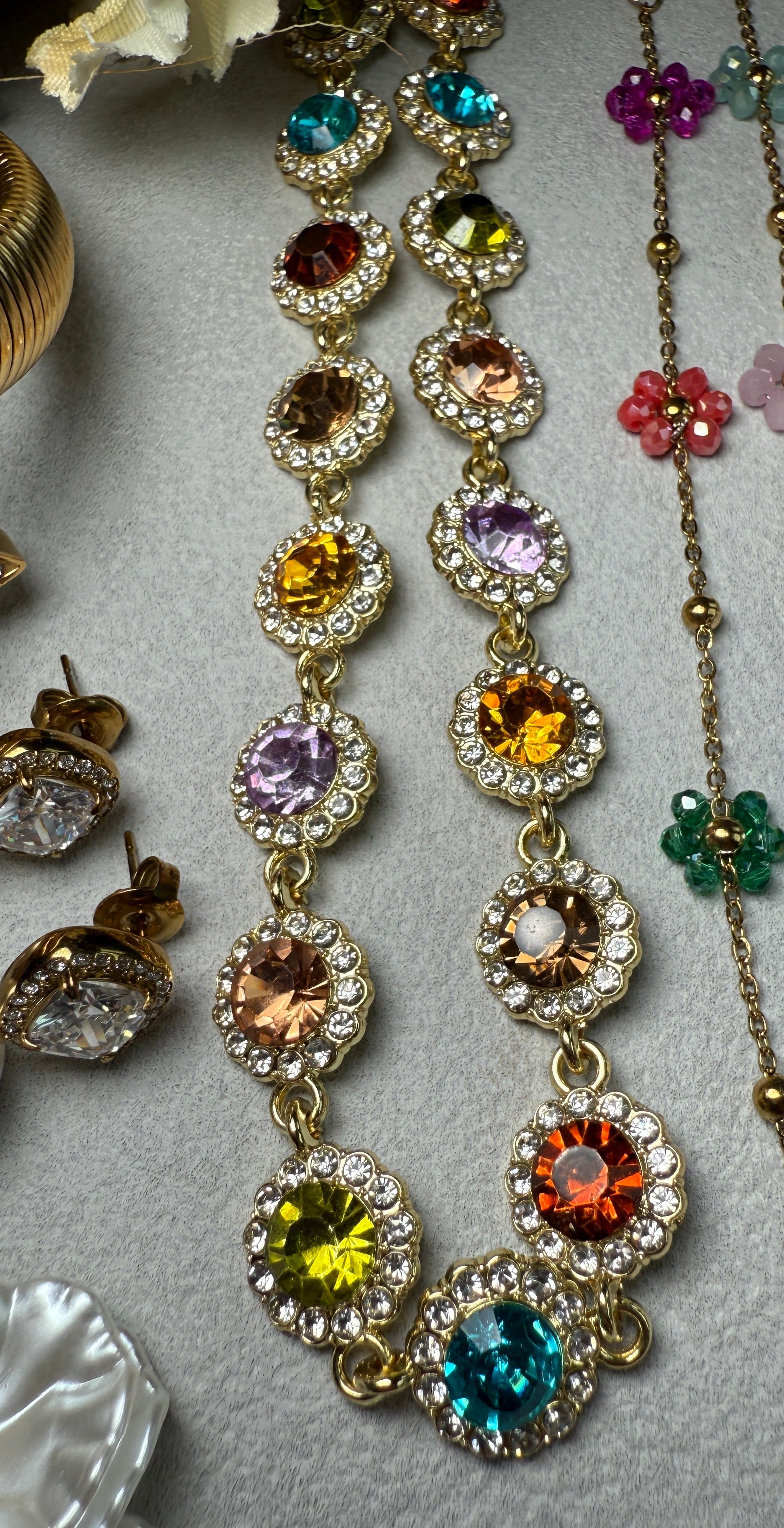 Colored Rhinestone Chain Choker Necklace