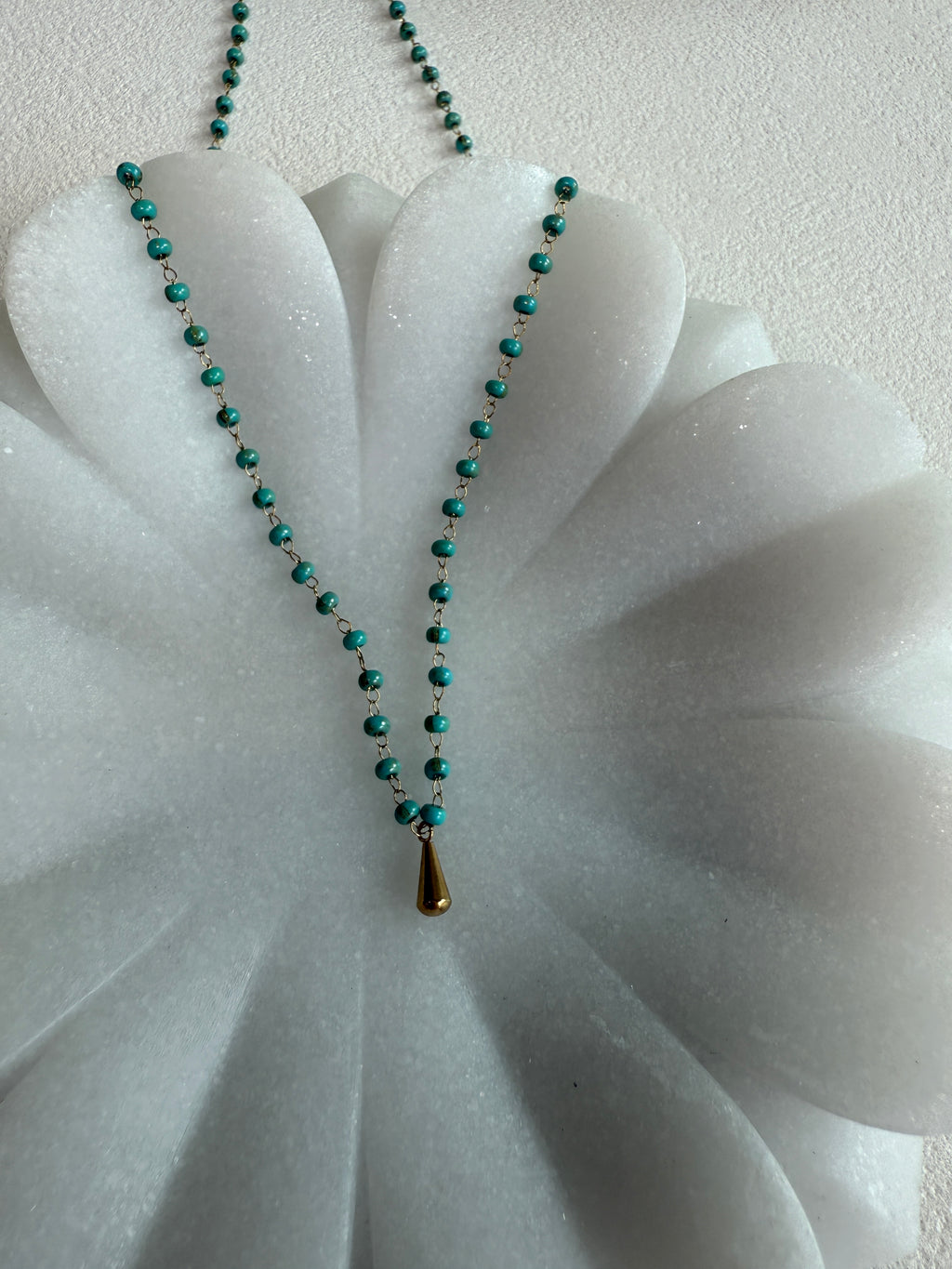 18K Golden Drop Charm Seed Beads Chain Necklace