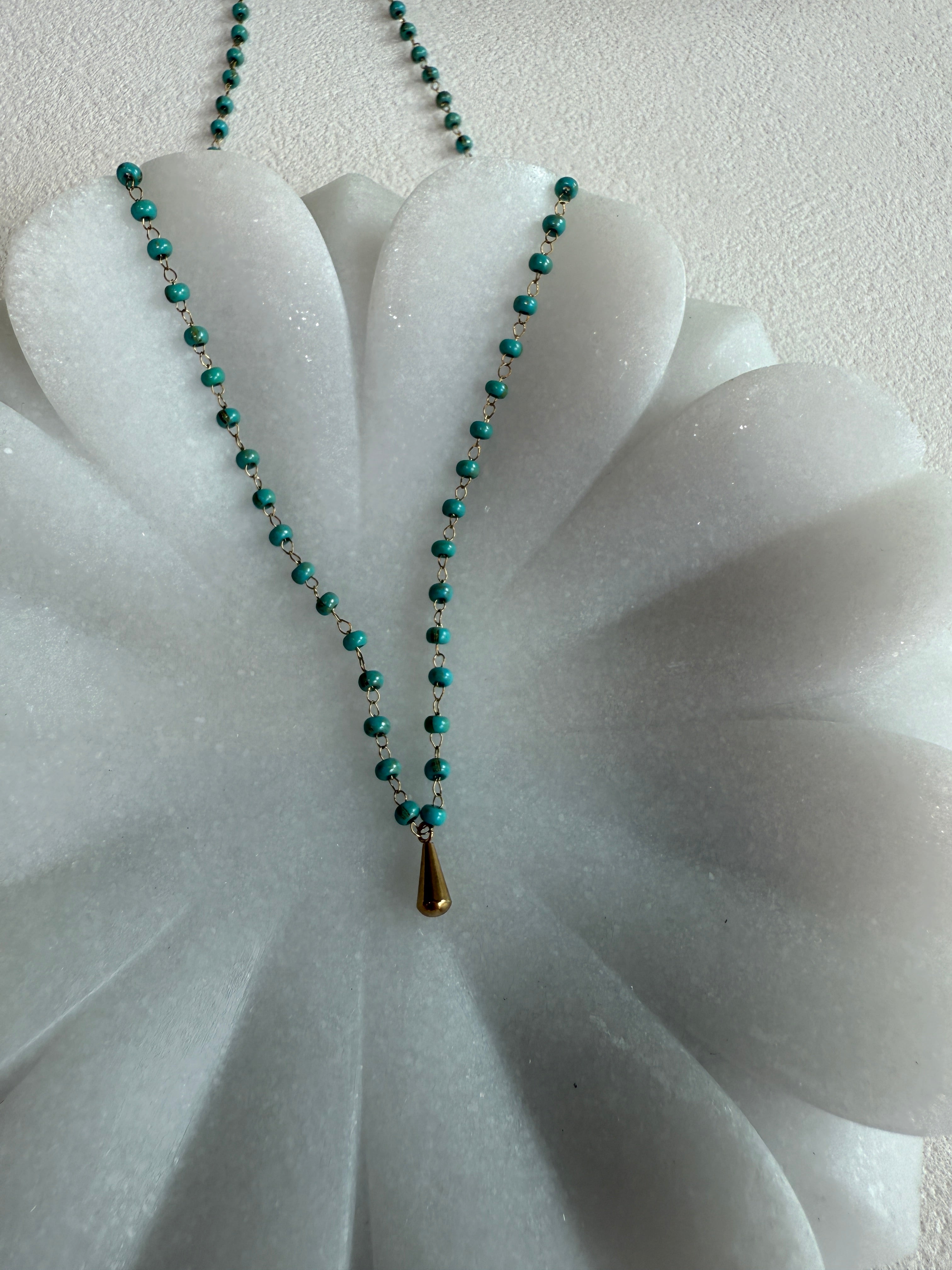 18K Golden Drop Charm Seed Beads Chain Necklace