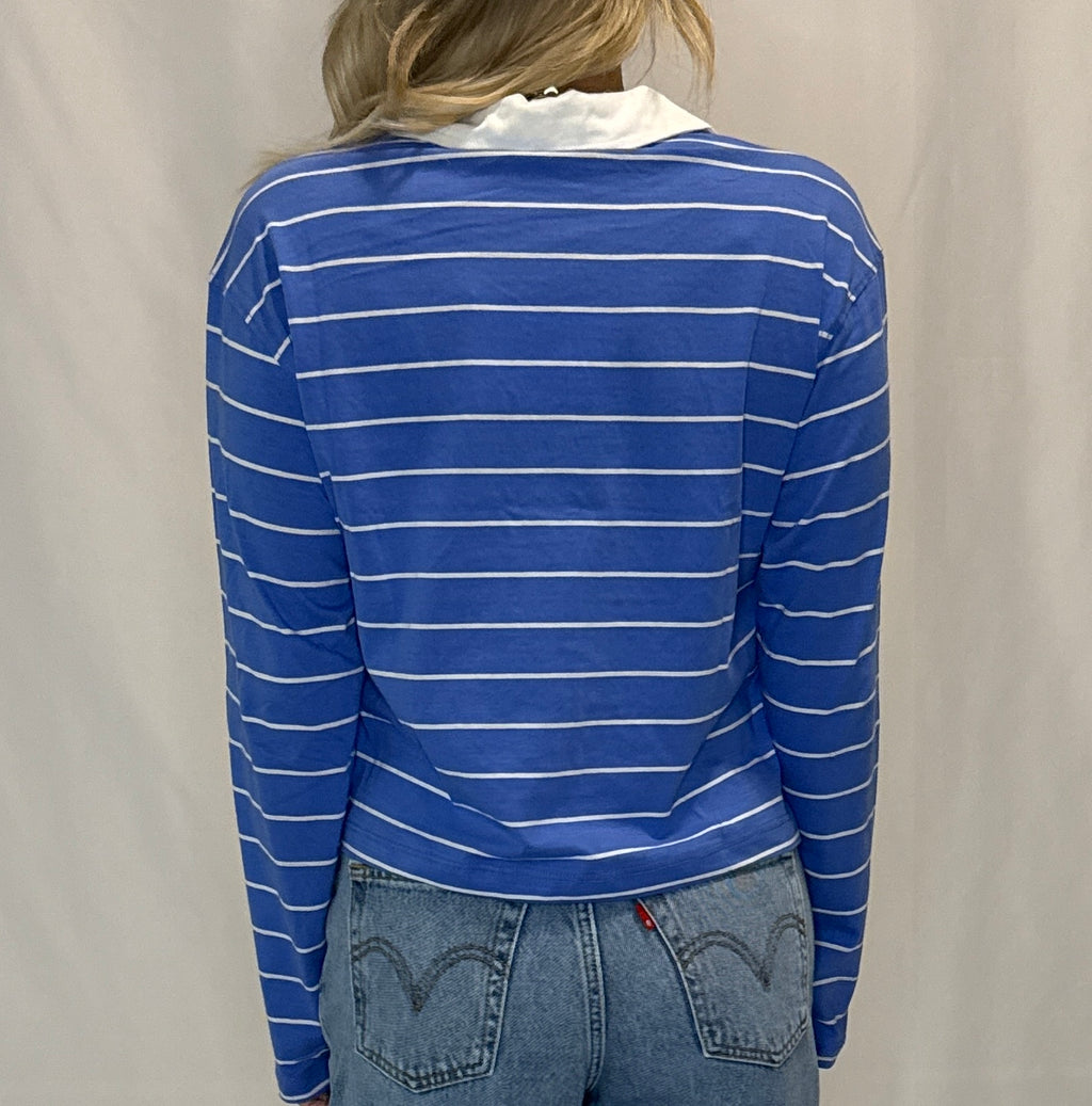 Long Sleeve Stripe Cotton Polo Shirt